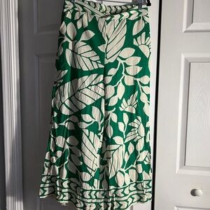 Nicole Miller Green and White Wide-leg Pants
